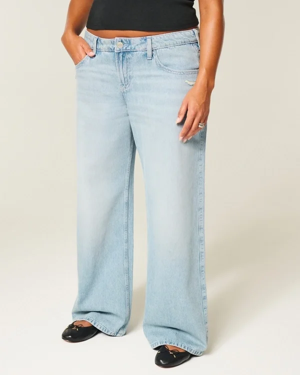 Vaqueros holgados desgastados de talle bajo Vaqueros holgados desgastados de talle bajo