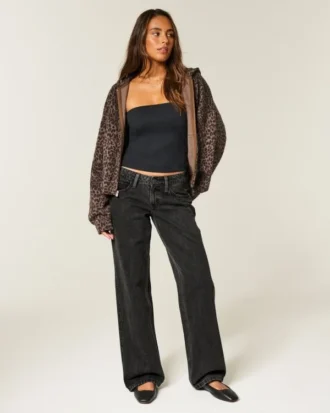 Vaqueros holgados negros lavados de talle bajo