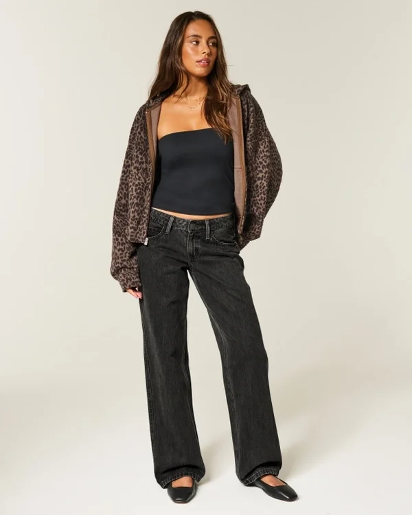 Vaqueros holgados negros lavados de talle bajo Vaqueros holgados negros lavados de talle bajo