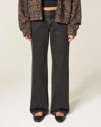 Vaqueros holgados negros lavados de talle bajo