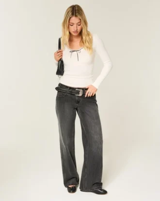 Vaqueros holgados negros lavados Y2K de talle bajo