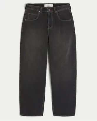 Vaqueros holgados skater con bordado «Good Luck» en negro lavado