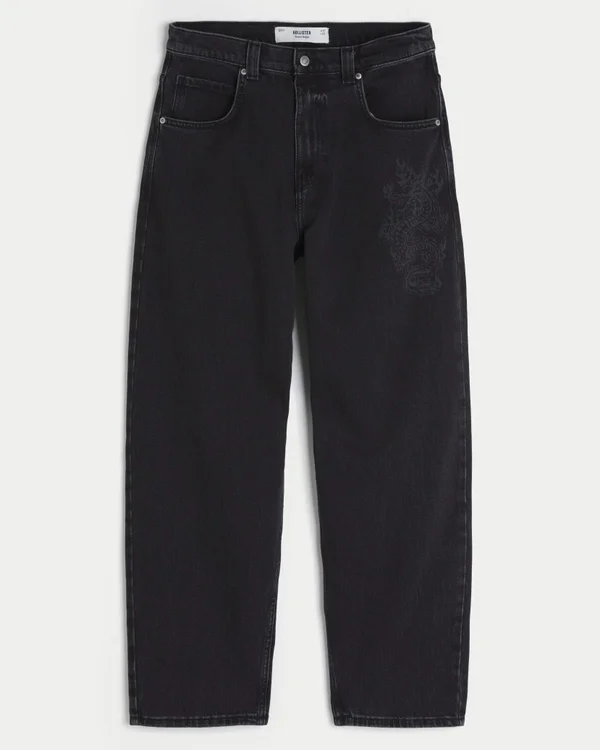 Vaqueros holgados skater con estampado de dragón negro lavado Vaqueros holgados skater con estampado de dragón negro lavado