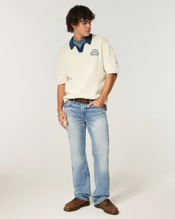 Vaqueros rectos con lavado medio desgastado Y2K Vaqueros rectos con lavado medio desgastado Y2K