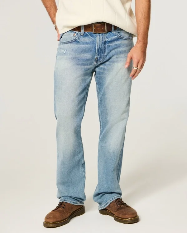 Vaqueros rectos con lavado medio desgastado Y2K Vaqueros rectos con lavado medio desgastado Y2K