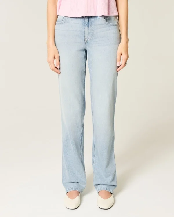 Vaqueros rectos de talle alto y lavado claro Vaqueros rectos de talle alto y lavado claro