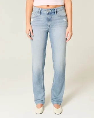 Vaqueros rectos de talle alto y lavado claro desgastado