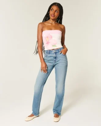 Vaqueros rectos de talle alto y lavado medio