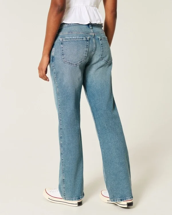 Vaqueros rectos relajados de talle bajo y lavado medio Vaqueros rectos relajados de talle bajo y lavado medio