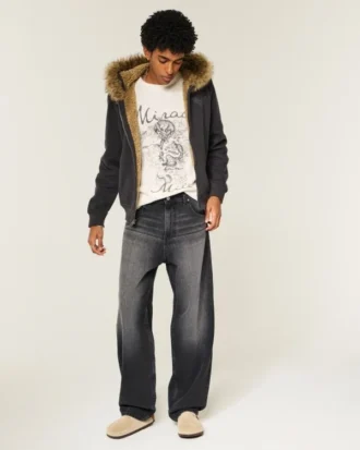 Vaqueros skater holgados con estampado en negro lavado