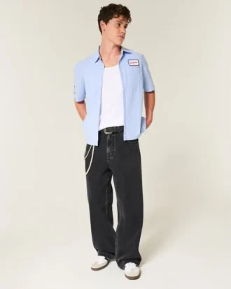 Vaqueros superbaggy con estampado de estrellas en negro lavado