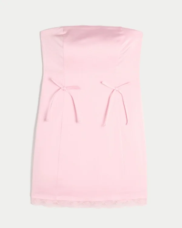 Vestido ajustado sin tirantes con lazo de satén Vestido ajustado sin tirantes con lazo de satén