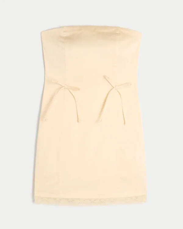 Vestido ajustado sin tirantes con lazo de satén Vestido ajustado sin tirantes con lazo de satén