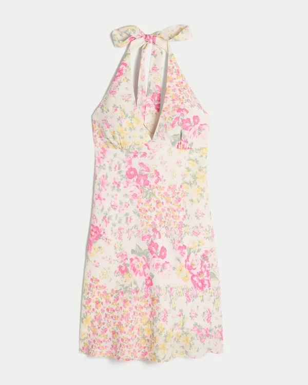 Vestido halter de crepé con espalda abierta Vestido halter de crepé con espalda abierta