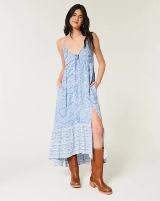 Vestido largo asimétrico con cuello halter