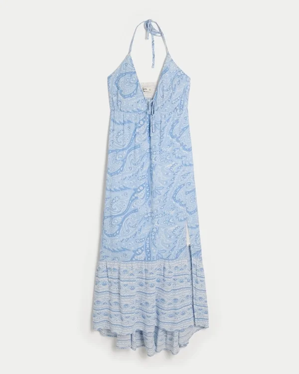 Vestido largo asimétrico con cuello halter Vestido largo asimétrico con cuello halter