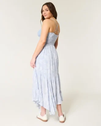 Vestido largo con cuello en V y mezcla de estilos de ganchillo