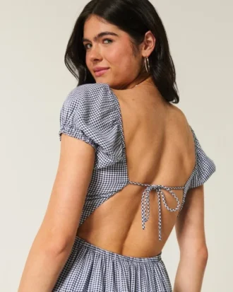 Vestido largo de manga corta con espalda abierta