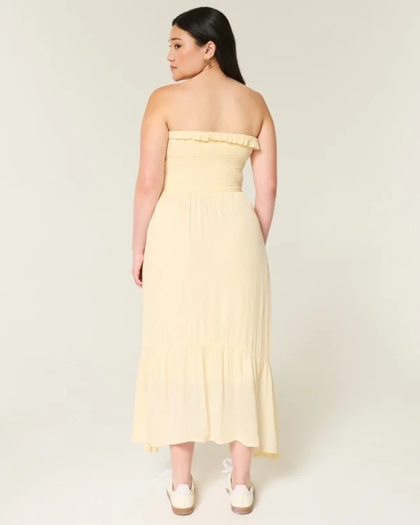 Vestido largo sin tirantes con fruncidos Vestido largo sin tirantes con fruncidos