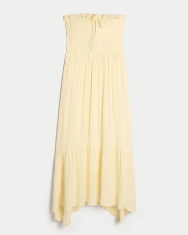 Vestido largo sin tirantes con fruncidos Vestido largo sin tirantes con fruncidos