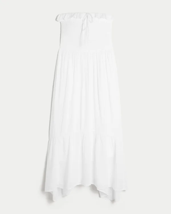 Vestido largo sin tirantes con fruncidos Vestido largo sin tirantes con fruncidos