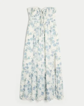 Vestido largo sin tirantes con trenzado