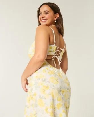 Vestido midi con espalda abierta y mezcla de lino