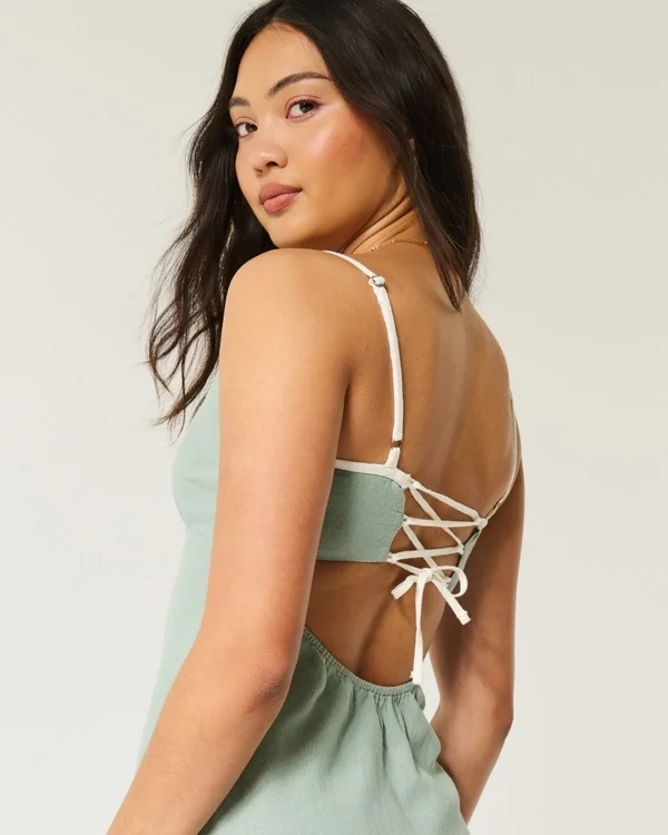 Vestido midi con espalda abierta y mezcla de lino Vestido midi con espalda abierta y mezcla de lino