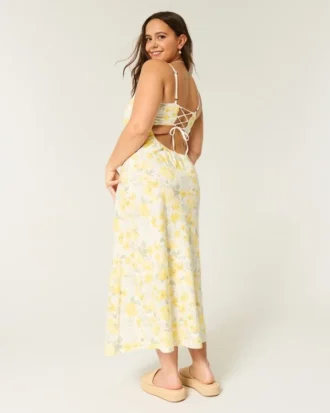 Vestido midi con espalda abierta y mezcla de lino