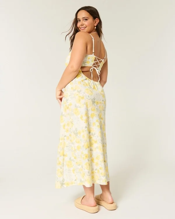 Vestido midi con espalda abierta y mezcla de lino Vestido midi con espalda abierta y mezcla de lino