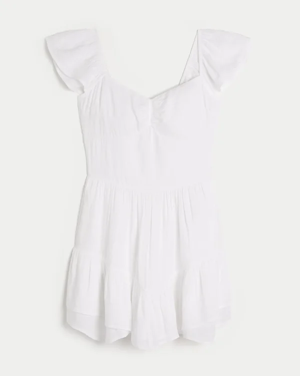 Vestido mini con falda pantalón, mangas con volantes y pinzas en el pecho Vestido mini con falda pantalón, mangas con volantes y pinzas en el pecho